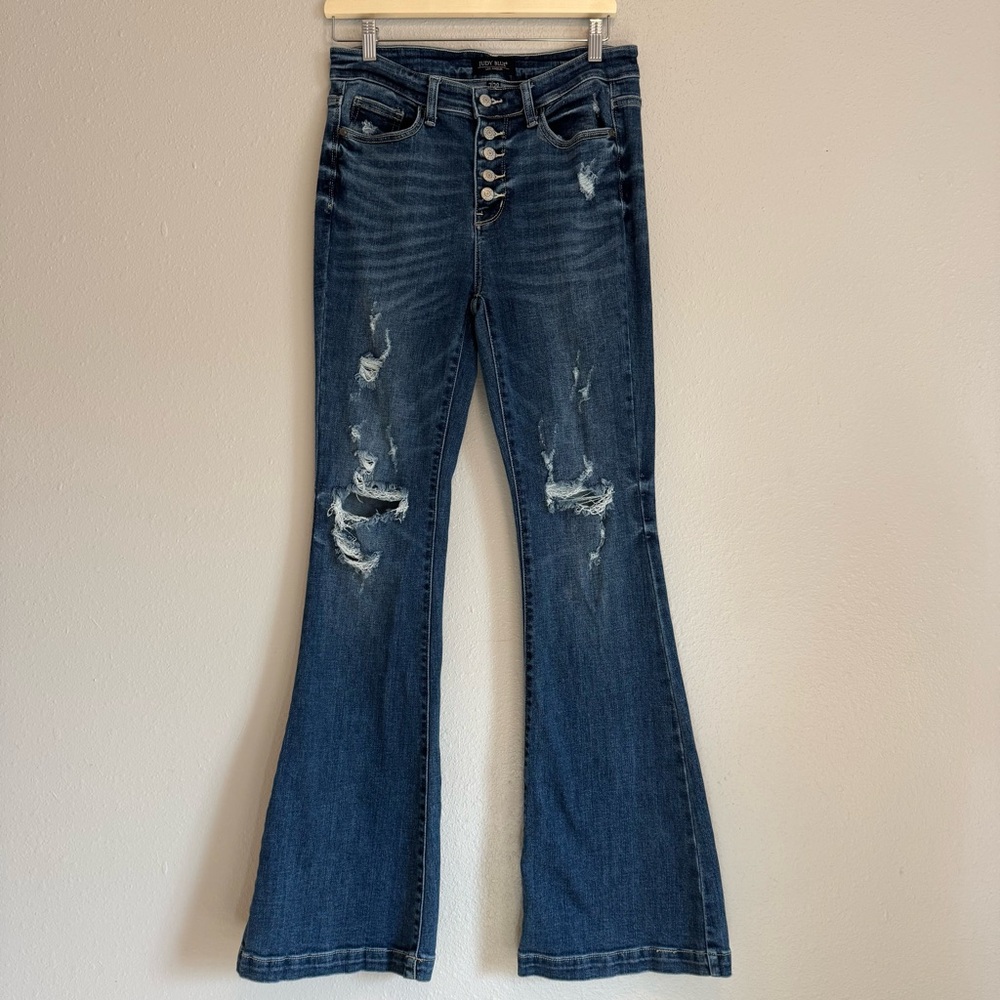 Judy Blue Distressed Trouser Flare‎ Jeans - Button Fly - 7/28 (33" Inseam) 👖